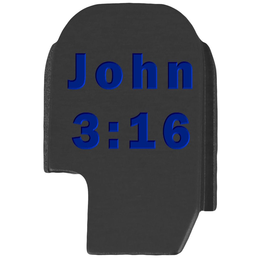 NDZ Performance Slide Cover Back Plate for Sig P365 P365X P365 XL P365 X Macro 9mm .380, Black Aluminum with Dark Blue Laser Engraved Spiritual Images - John 3:16