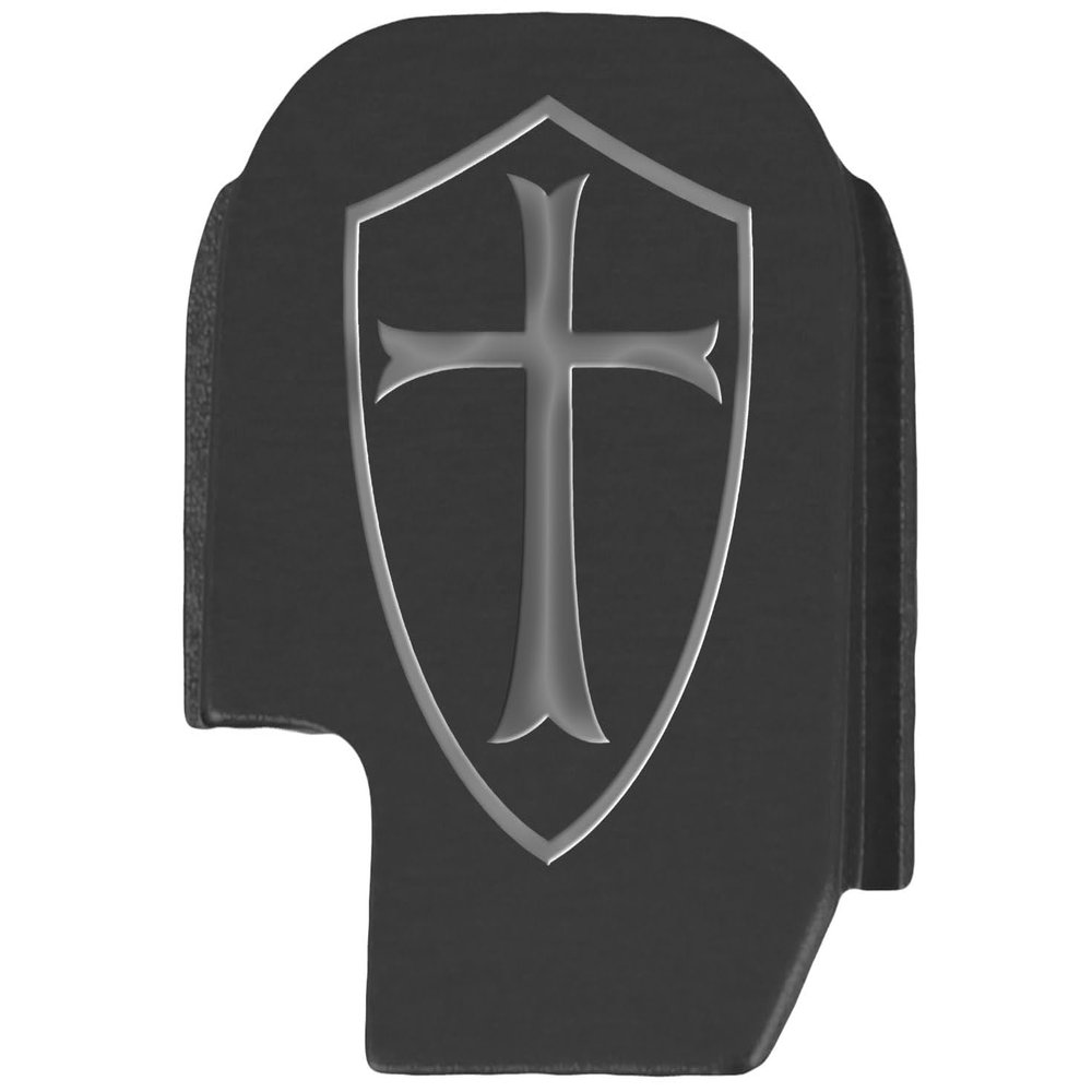 NDZ Performance Slide Cover Back Plate for Sig P365 P365X P365 XL P365 X Macro 9mm .380, Black Aluminum with Silver Laser Engraved Patriotic Images - Knights Templar Shield