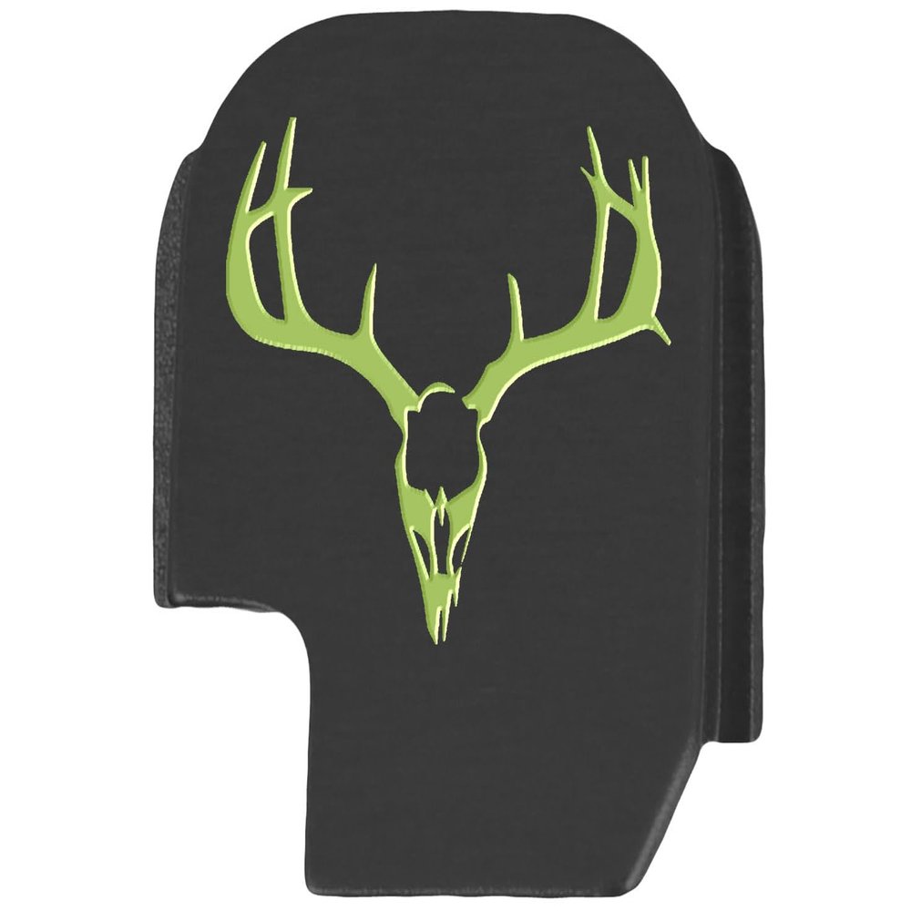 NDZ Performance Slide Cover Back Plate for Sig P365 P365X P365 XL P365 X Macro 9mm .380, Black Aluminum with Light Green Laser Engraved Nature Images - Deer Skull 1
