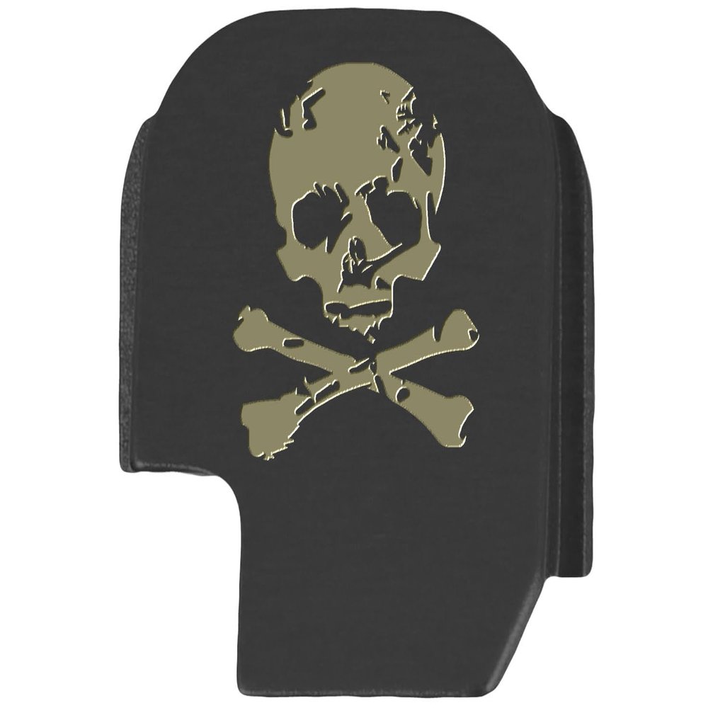 NDZ Performance Slide Cover Back Plate for Sig P365 P365X P365 XL P365 X Macro 9mm .380, Black Aluminum with Flat Dark Earth Laser Engraved Skull Images - Skull Crossbones Dirty
