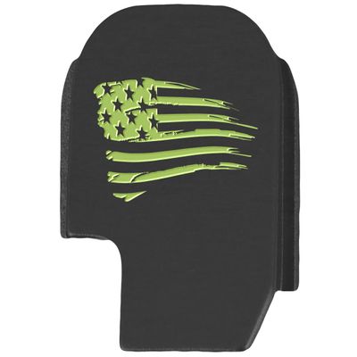 NDZ Performance Slide Cover Back Plate for Sig P365 P365X P365 XL P365 X Macro 9mm .380, Black Aluminum with Light Green Laser Engraved US Flag Patriotic Images - US Flag Tattered
