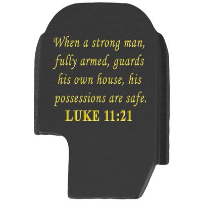 NDZ Performance Slide Cover Back Plate for Sig P365 P365X P365 XL P365 X Macro 9mm .380, Black Aluminum with Light Gold Laser Engraved Spiritual Images - Bible Luke 11:21