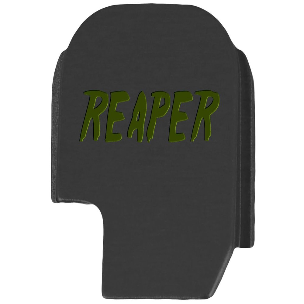 NDZ Performance Slide Cover Back Plate for Sig P365 P365X P365 XL P365 X Macro 9mm .380, Black Aluminum with Olive Drab Green Laser Engraved Skull Images - Reaper Text