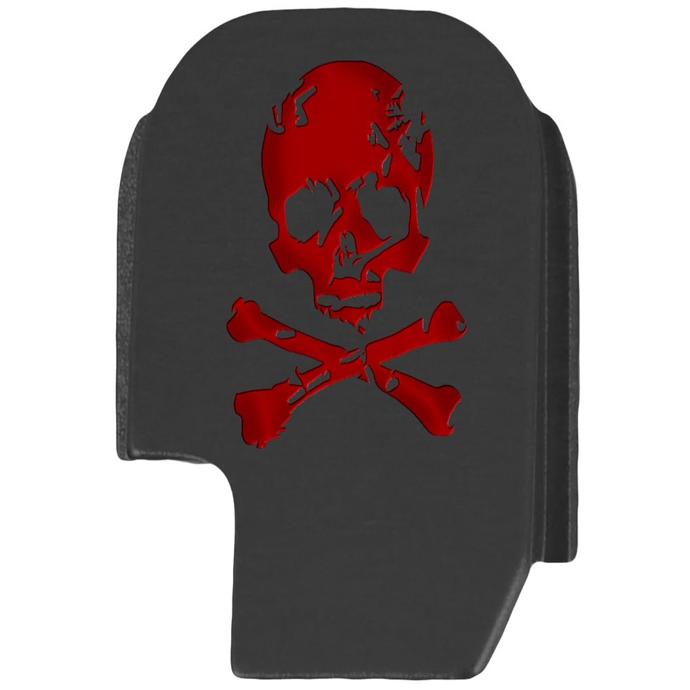 NDZ Performance Slide Cover Back Plate for Sig P365 P365X P365 XL P365 X Macro 9mm .380, Black Aluminum with Red Laser Engraved Skull Images - Skull Crossbones Dirty