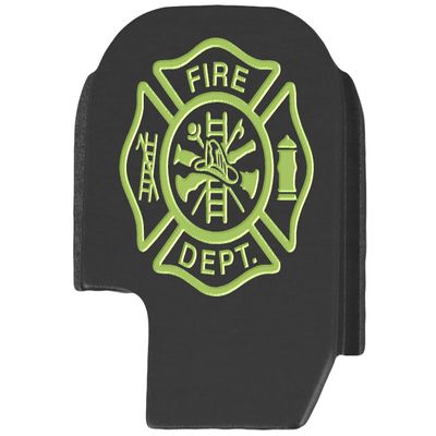 NDZ Performance Slide Cover Back Plate for Sig P365 P365X P365 XL P365 X Macro 9mm .380, Black Aluminum with Light Green Laser Engraved Patriotic Images - Fire Department Emblem