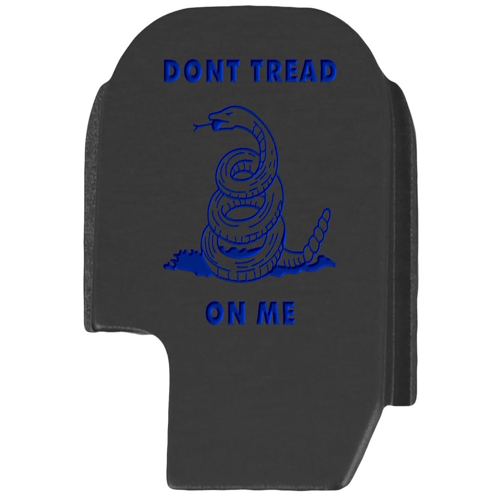 NDZ Performance Slide Cover Back Plate for Sig P365 P365X P365 XL P365 X Macro 9mm .380, Black Aluminum with Dark Blue Laser Engraved Patriotic Images - Don't Tread On Me Top and Bottom