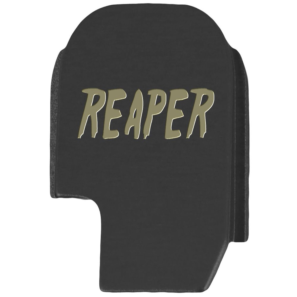 NDZ Performance Slide Cover Back Plate for Sig P365 P365X P365 XL P365 X Macro 9mm .380, Black Aluminum with Flat Dark Earth Laser Engraved Skull Images - Reaper Text