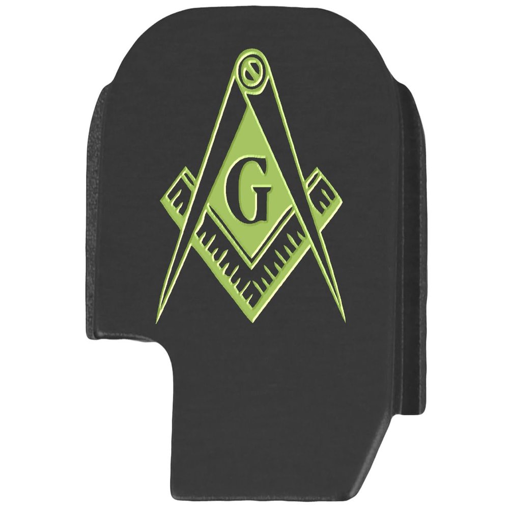 NDZ Performance Slide Cover Back Plate for Sig P365 P365X P365 XL P365 X Macro 9mm .380, Black Aluminum with Light Green Laser Engraved Popular Images - Masonic Mason Calipers G Logo
