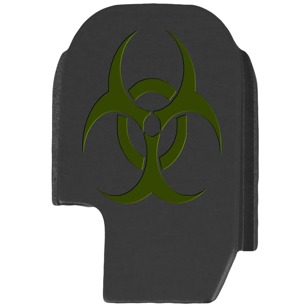 NDZ Performance Slide Cover Back Plate for Sig P365 P365X P365 XL P365 X Macro 9mm .380, Black Aluminum with Olive Drab Green Laser Engraved Skull Images - Biohazard