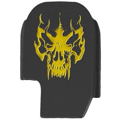 NDZ Performance Slide Cover Back Plate for Sig P365 P365X P365 XL P365 X Macro 9mm .380, Black Aluminum with Light Gold Laser Engraved Skull Images - Skull Tattoo 1