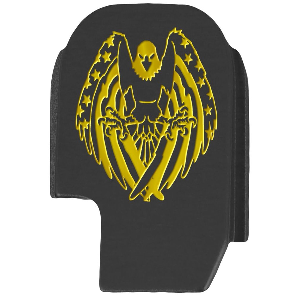NDZ Performance Slide Cover Back Plate for Sig P365 P365X P365 XL P365 X Macro 9mm .380, Black Aluminum with Light Gold Laser Engraved Trending Images - USA Flag Eagle