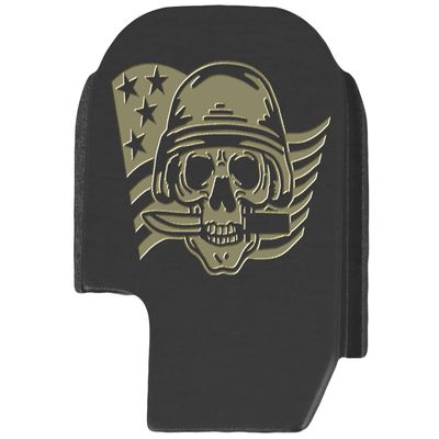 NDZ Performance Slide Cover Back Plate for Sig P365 P365X P365 XL P365 X Macro 9mm .380, Black Aluminum with Flat Dark Earth Laser Engraved Trending Images - Skull Helmet Knife Flag