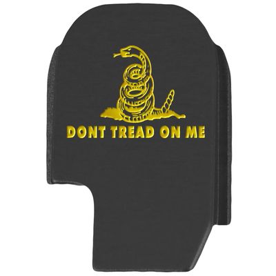 NDZ Performance Slide Cover Back Plate for Sig P365 P365X P365 XL P365 X Macro 9mm .380, Black Aluminum with Light Gold Laser Engraved Patriotic Images - Don't Tread On Me