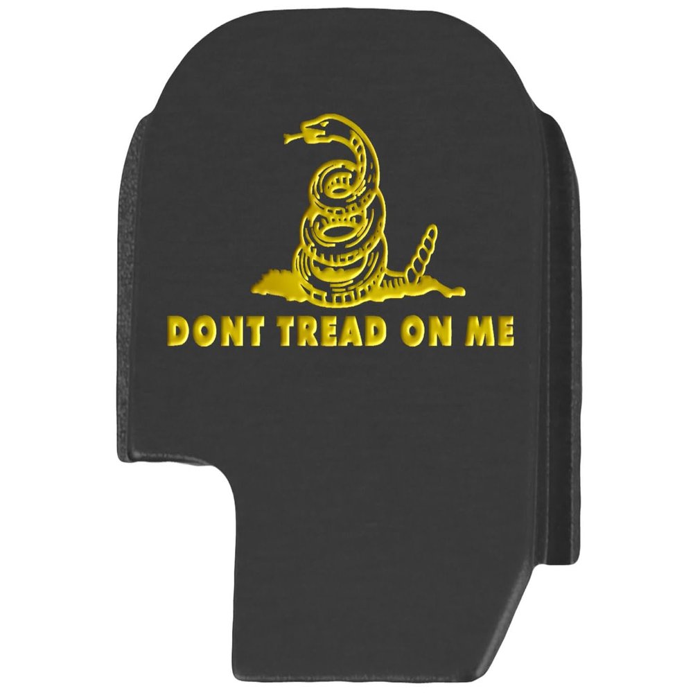 NDZ Performance Slide Cover Back Plate for Sig P365 P365X P365 XL P365 X Macro 9mm .380, Black Aluminum with Light Gold Laser Engraved Patriotic Images - Don't Tread On Me