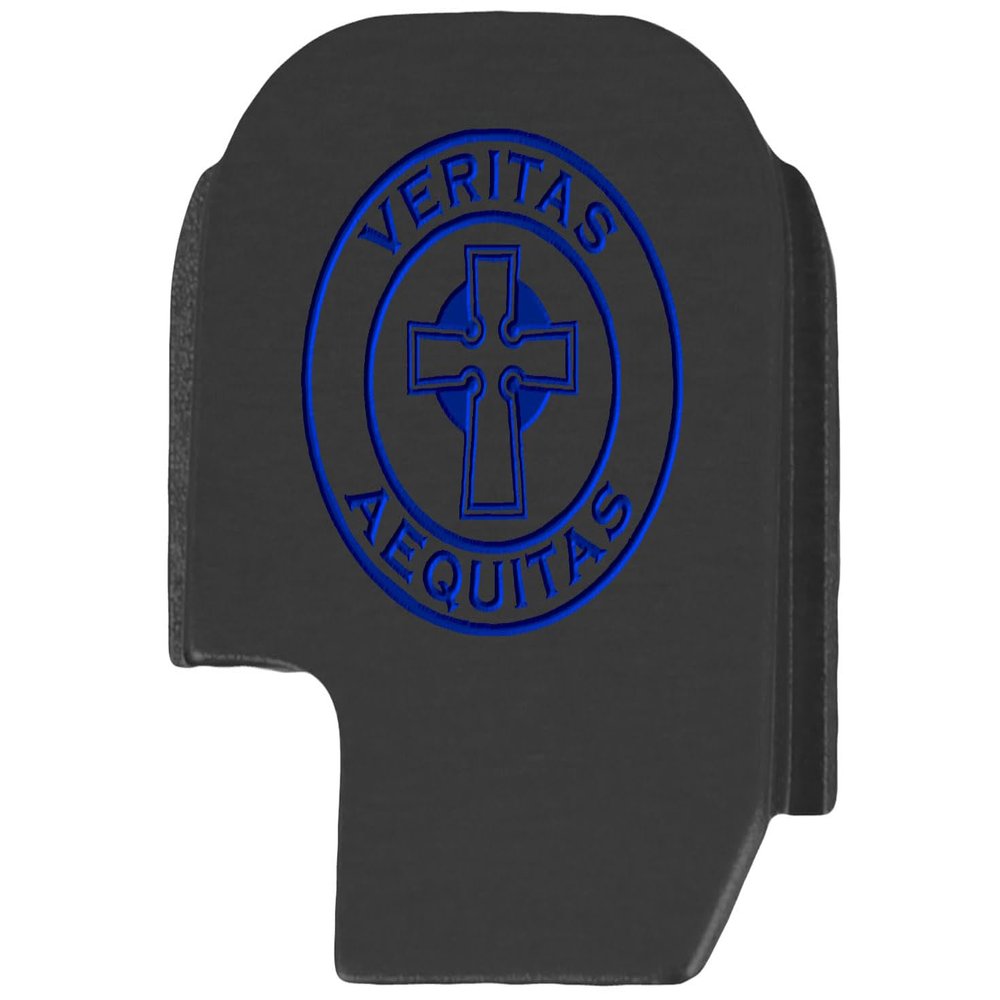 NDZ Performance Slide Cover Back Plate for Sig P365 P365X P365 XL P365 X Macro 9mm .380, Black Aluminum with Dark Blue Laser Engraved Spiritual Images - Veritas Aequitas Circle