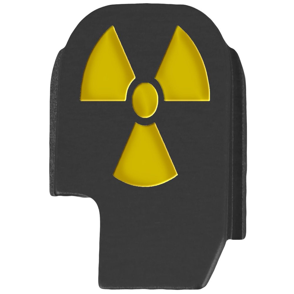 NDZ Performance Slide Cover Back Plate for Sig P365 P365X P365 XL P365 X Macro 9mm .380, Black Aluminum with Light Gold Laser Engraved Skull Images - Radiation Nuclear Symbol