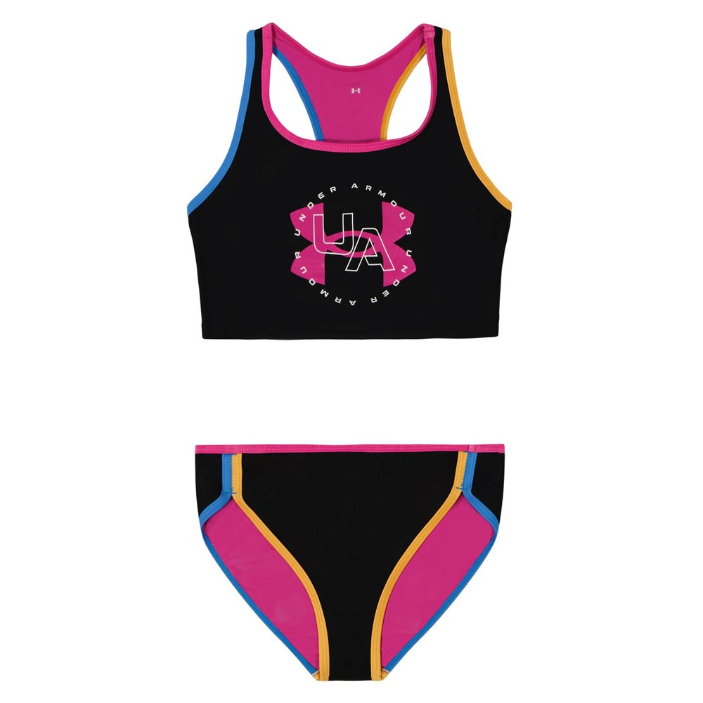 Under Armour Girls' Two Piece Bikini Swimsuit, UPF 50+ Sun Protection, Quick Drying Bathing Suit, Black Midkini, 10