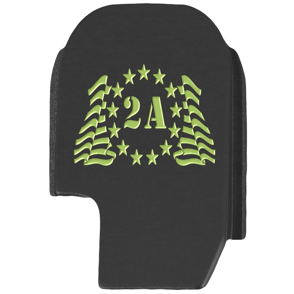 NDZ Performance Slide Cover Back Plate for Sig P365 P365X P365 XL P365 X Macro 9mm .380, Black Aluminum with Light Green Laser Engraved Patriotic Images - 2nd Amendment 13 Stars Flag
