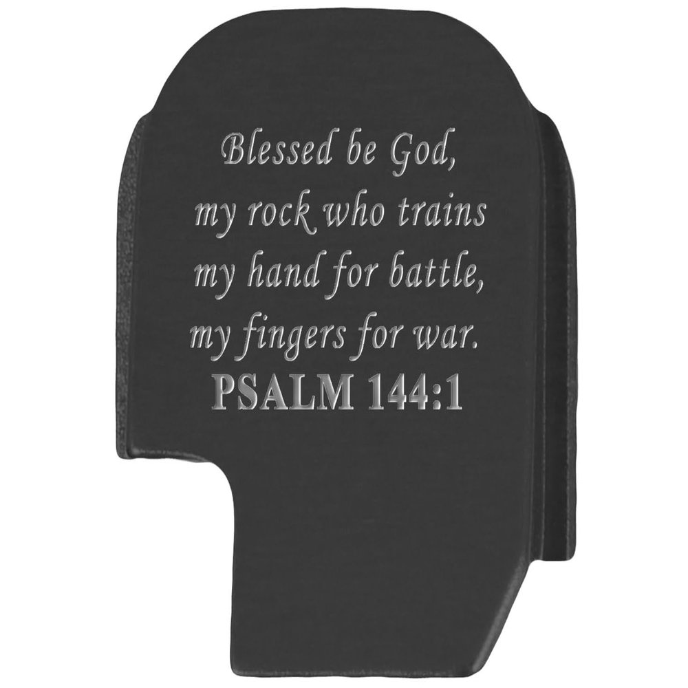 NDZ Performance Slide Cover Back Plate for Sig P365 P365X P365 XL P365 X Macro 9mm .380, Black Aluminum with Silver Laser Engraved Spiritual Images - Bible Psalm 144:1