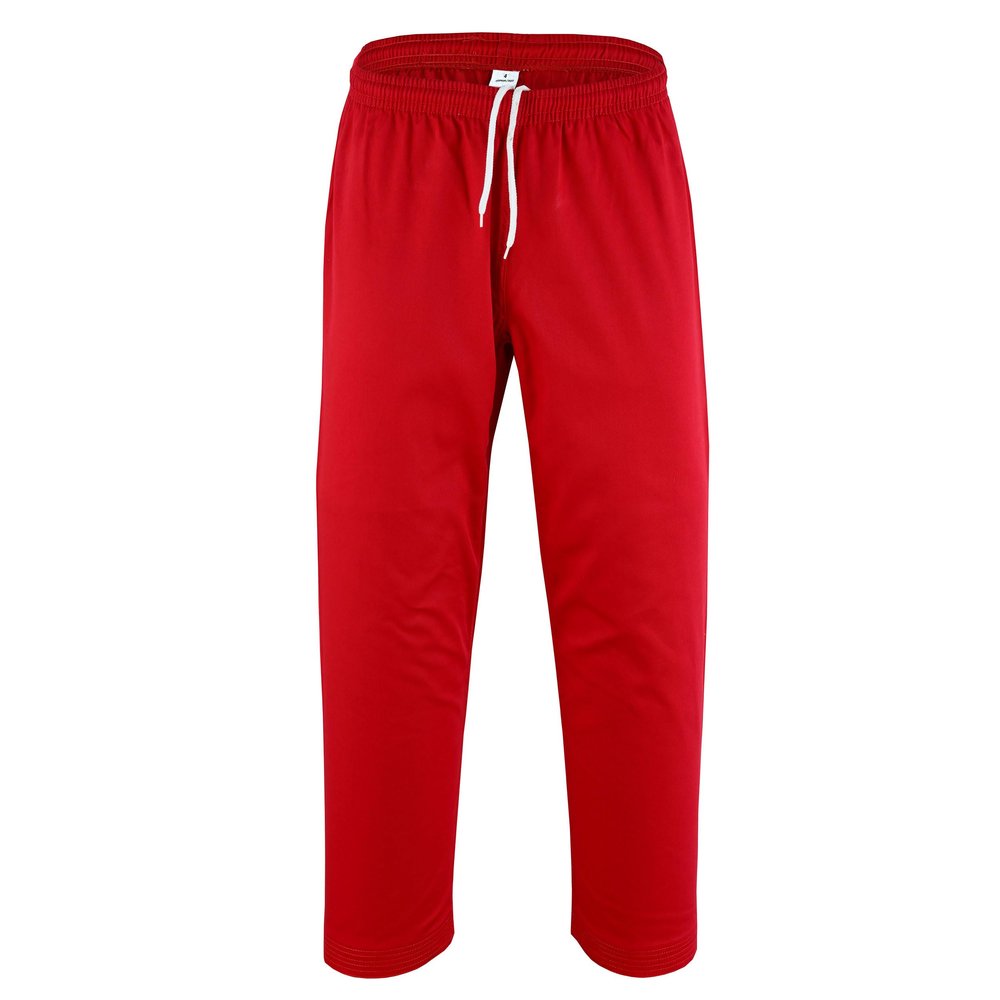 TRUESAGA - Solid Color Regular Karate Pants 8 Oz Cotton-Poly Light Weight Unisex (Red, 3)