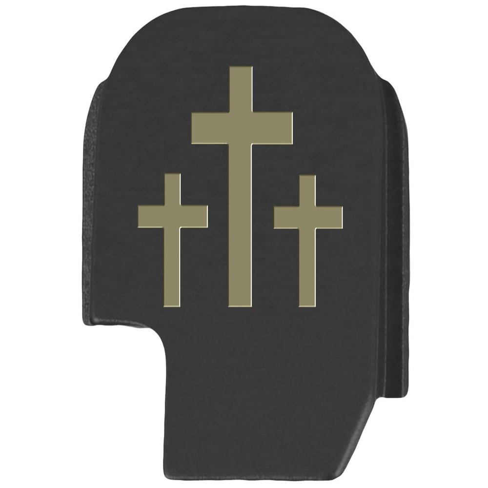 NDZ Performance Slide Cover Back Plate for Sig P365 P365X P365 XL P365 X Macro 9mm .380, Black Aluminum with Flat Dark Earth Laser Engraved Spiritual Images - 3 Crosses