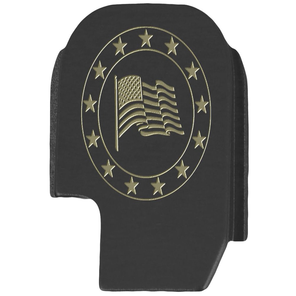 NDZ Performance Slide Cover Back Plate for Sig P365 P365X P365 XL P365 X Macro 9mm .380, Black Aluminum with Flat Dark Earth Laser Engraved Trending Images - US Flag Wave Star Circle