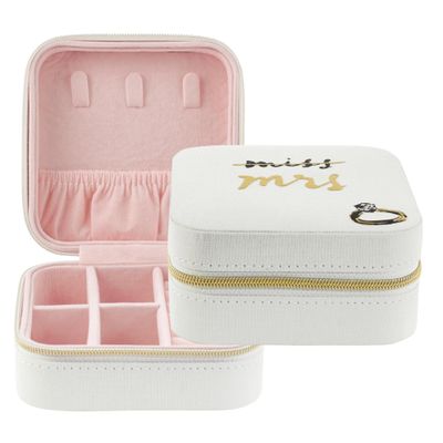 kate spade new york Small Travel Jewelry Case, White Wedding Jewelry Box to Organize Rings, Necklaces, Earrings, Miss to Mrs