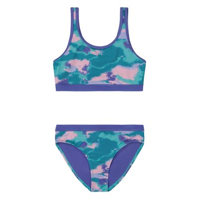 Under Armour Girls' Two Piece Bikini Swimsuit, UPF 50+ Sun Protection, Quick Drying Bathing Suit, Turquoise Dissolve, 16
