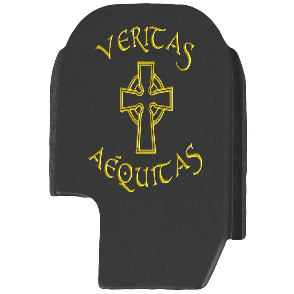 NDZ Performance Slide Cover Back Plate for Sig P365 P365X P365 XL P365 X Macro 9mm .380, Black Aluminum with Light Gold Laser Engraved Spiritual Images - Veritas Aequitas Saints