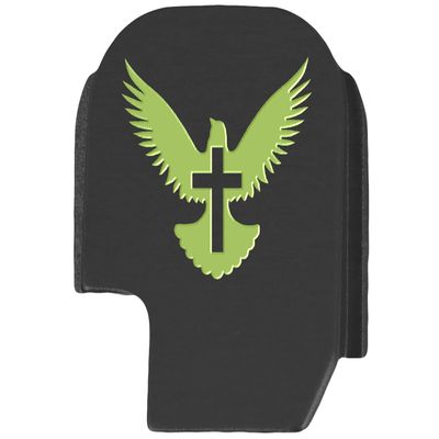 NDZ Performance Slide Cover Back Plate for Sig P365 P365X P365 XL P365 X Macro 9mm .380, Black Aluminum with Light Green Laser Engraved Spiritual Images - Bible Dove Cross