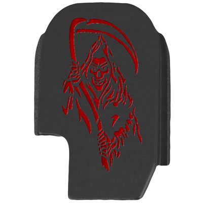 NDZ Performance Slide Cover Back Plate for Sig P365 P365X P365 XL P365 X Macro 9mm .380, Black Aluminum with Red Laser Engraved Skull Images - Grim Reaper 2