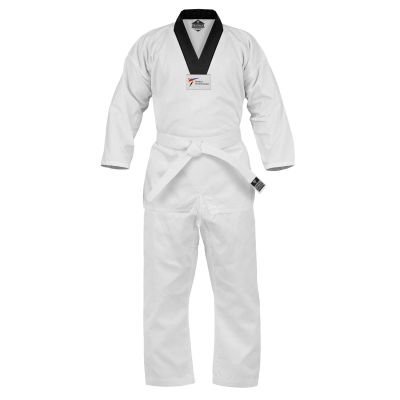 TRUESAGA - Regular Taekwondo Gi Pull Over Uniform 8 Oz Cotton-Poly Light Weight Plain No Logo (White With Black Trim, 1)