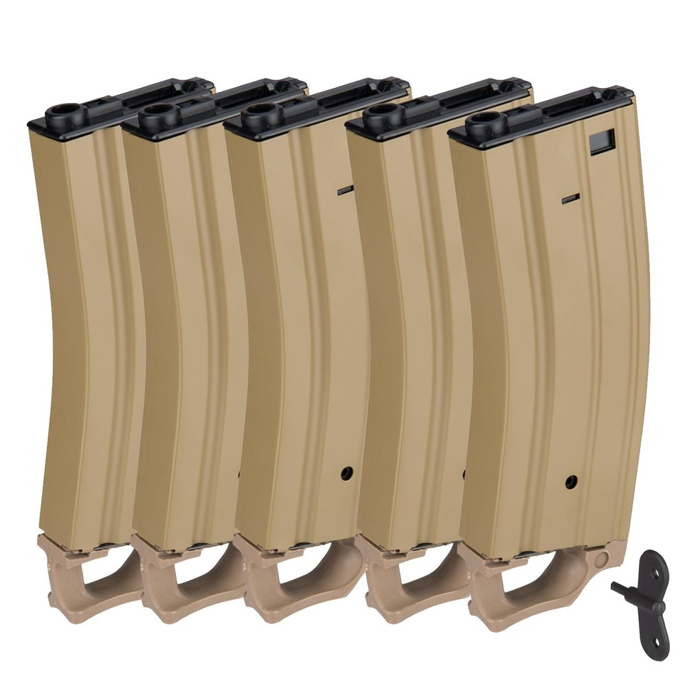 GoldenBall-Sentinel Gears 330 Rounds M4 / M16 High Cap Airsoft AEG Magazine w/Pull Tab - TAN (5 Pack)