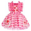 Baby Girls Strawberry Outfit Toddler Kids My 1st Birthday Party Dress Cake Smash Photo Shooting Ruffle Sleeve A-line Plaid Skirt Formal Party Pageant Summer Holiday Sundress Pink Plaid 3-4T view 1