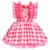 Baby Girls Strawberry Outfit Toddler Kids My 1st Birthday Party Dress Cake Smash Photo Shooting Ruffle Sleeve A-line Plaid Skirt Formal Party Pageant Summer Holiday Sundress Pink Plaid 3-4T view 3
