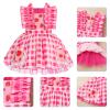 Baby Girls Strawberry Outfit Toddler Kids My 1st Birthday Party Dress Cake Smash Photo Shooting Ruffle Sleeve A-line Plaid Skirt Formal Party Pageant Summer Holiday Sundress Pink Plaid 3-4T view 4