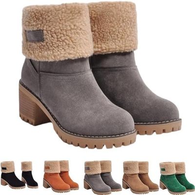 ZBYY Women's Chunky Ankle Booties Fur Lined Winter Warm Snow Boots Pump Slip On Western Boots Dressy Booties
