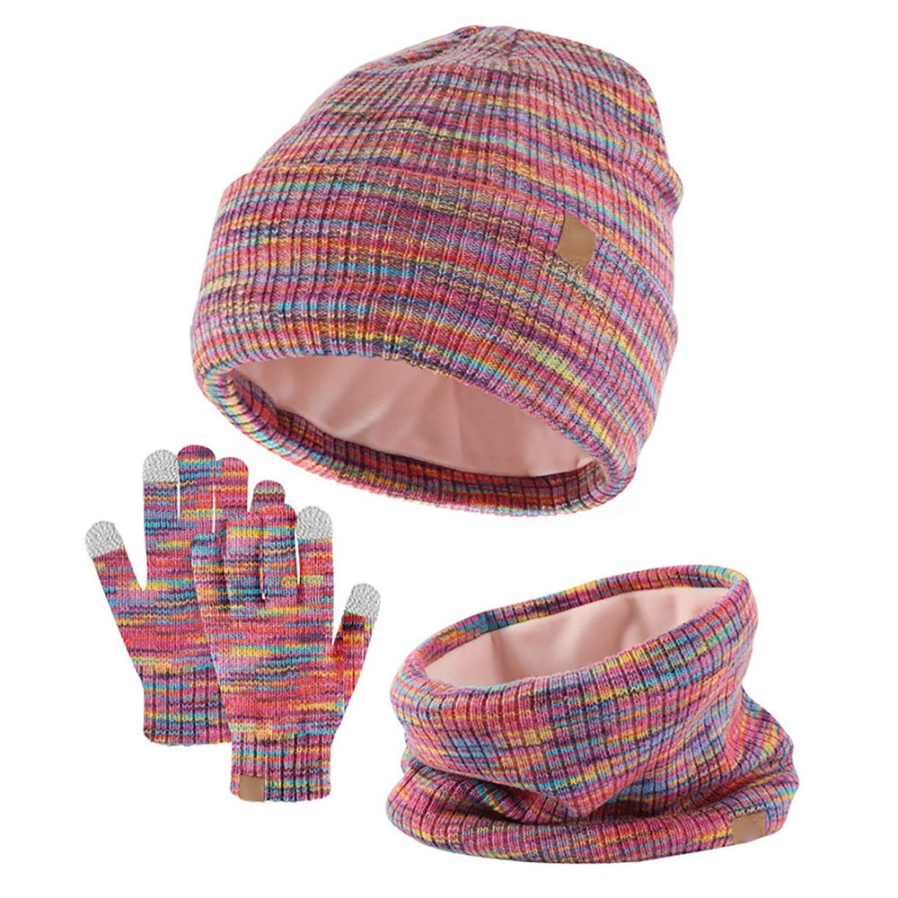 5 to 14Y Warm Gloves 3 Pieces Kids Girls Winter Hat Glove Scarf Sets Knit Cap Touchscreen Mitten Neck (Yellow, One Size)