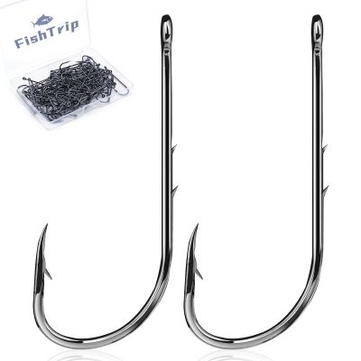 FishTrip Baitholder Fishing Hooks, 100 Pack Bait Holder Hook Double Barbed Offset Long Shank Live Bait Fish Hooks Saltwater Freshwater for Bluegill Bass Trout Walleye 6#