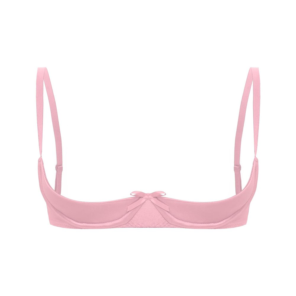 Alvivi Womens Sexy Satin Bras Spaghetti Straps Underwire Half Cup Push Up Lingerie Underwear Pink Medium