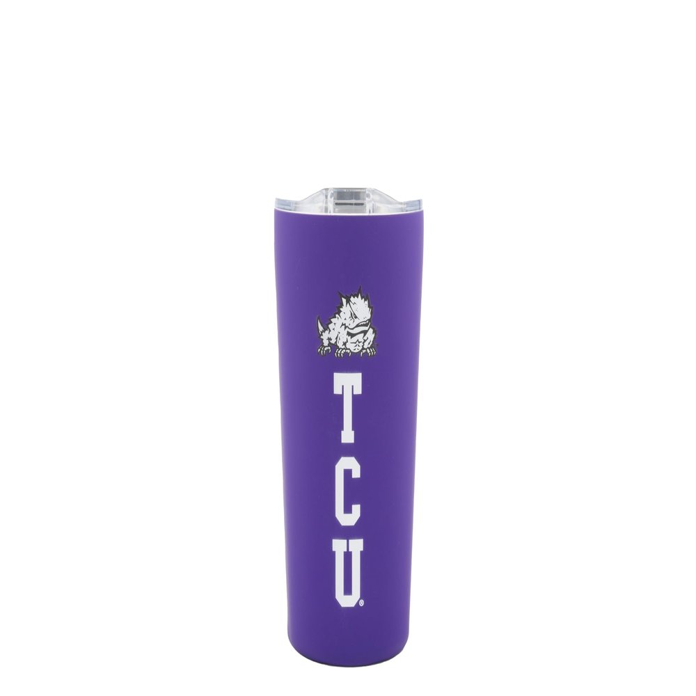 Decorvo Officially Licensed Collegiate Stainless Steel Tumbler - Double Walled Insulated Travel Tumbler with Slide Lid - 18 oz (Texas Christian Logo - Purple)