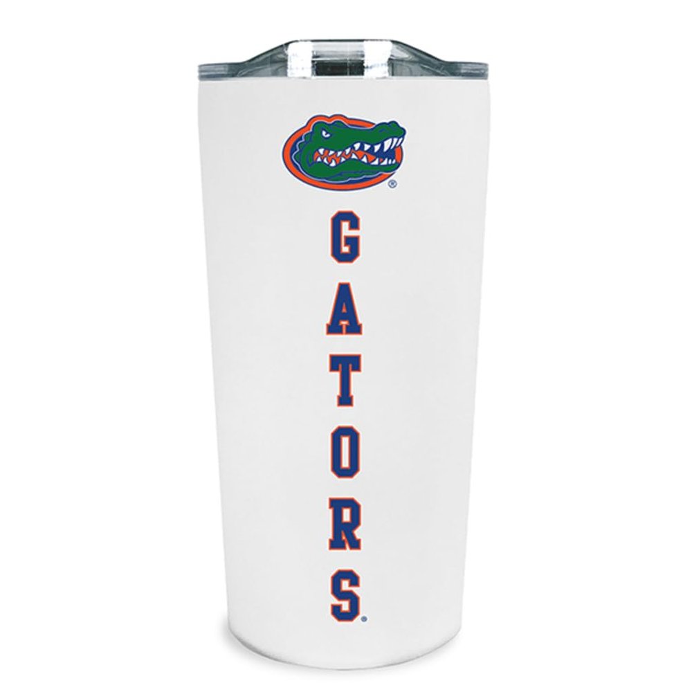 Decorvo Officially Licensed Collegiate Stainless Steel Tumbler - Double Walled Insulated Travel Tumbler with Slide Lid - 18 oz (Florida - White)