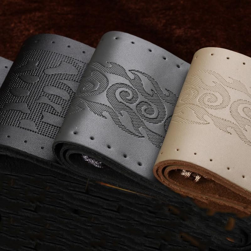 DIY Genuine Leather Car Steering Wheel Cover Soft Anti Slip Cowhide Braid Leather Handsewn car Steering Wheel Sleeve 38 CMBlack Leather+Black line
