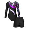 TSSOE Kids Girls 2Pcs Long Sleeve Gymnastics Dance Outfit Leotard with Shorts Biketard Unitard Tracksuit J01 8 Years view 2