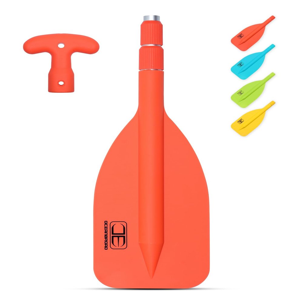 OCEANBROAD Telescoping Emergency Paddle 21''-42''Assembling Required Collapsible Paddles Aluminium Shaft for Kayaking Boating Canoeing River Tubing, Orange, 4 Paddles