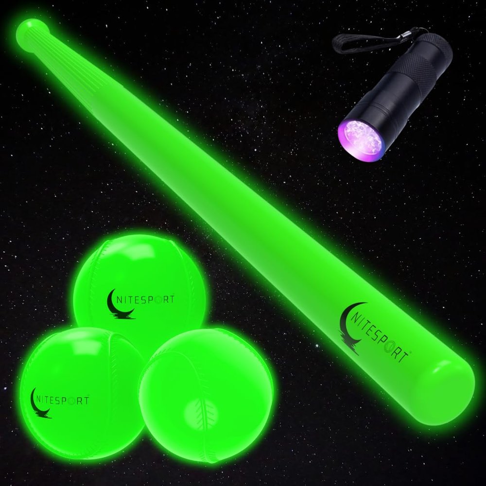 NiteSport Glow in The Dark Plastic Baseball Bat Set w/UV Light