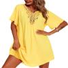 Supnier Summer Womens Bathing Suit Cover Ups Casual Flowy Beach Cover Up Dress Short Sleeve Yellow XL view 1
