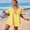 Supnier Summer Womens Bathing Suit Cover Ups Casual Flowy Beach Cover Up Dress Short Sleeve Yellow XL view 2