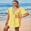 Supnier Summer Womens Bathing Suit Cover Ups Casual Flowy Beach Cover Up Dress Short Sleeve Yellow XL view 4
