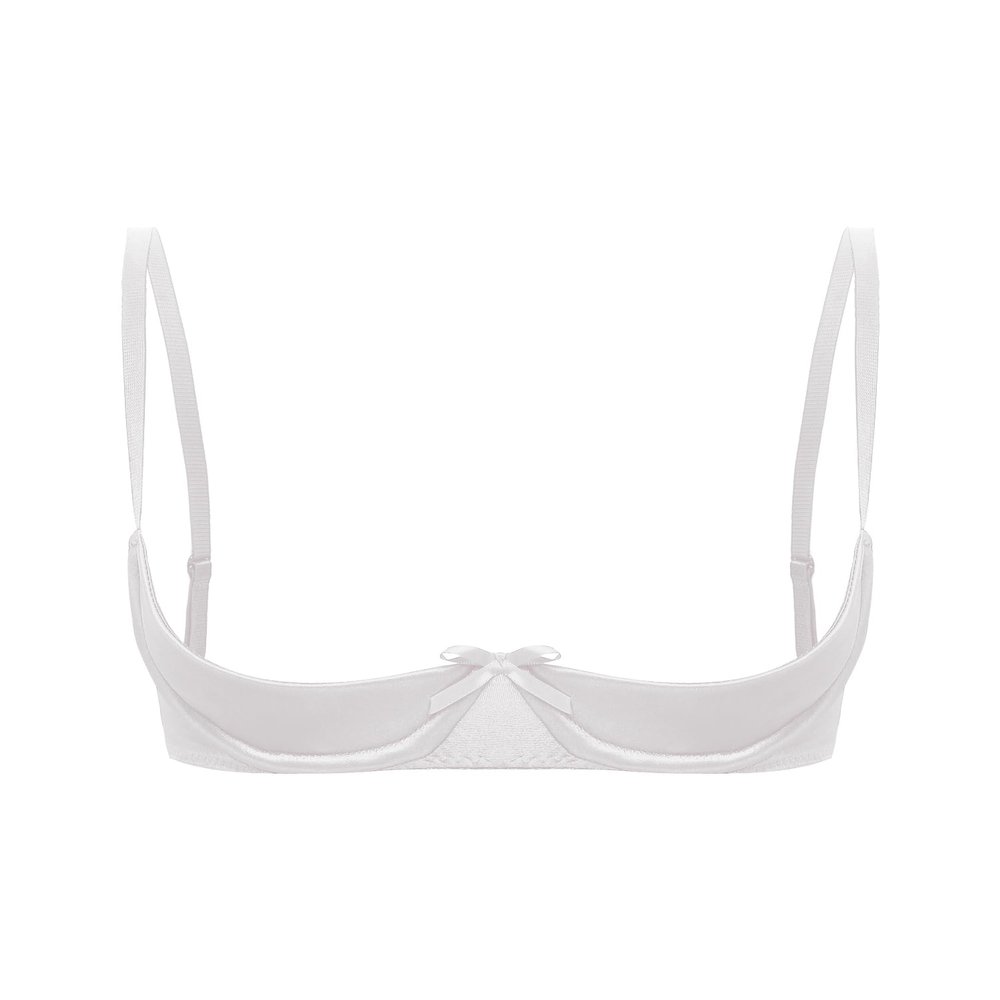 Alvivi Womens Sexy Satin Bras Spaghetti Straps Underwire Half Cup Push Up Lingerie Underwear White Large